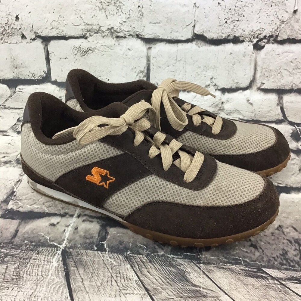 Starter Mens Sz 10 Shoes Brown Leather Star-Max Sneakers Canvas Athletic Lace-Up